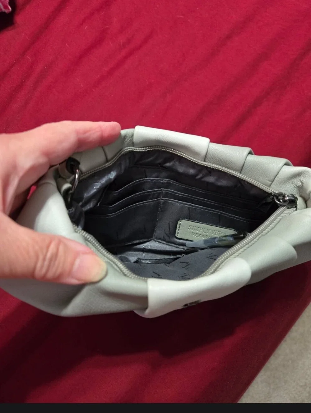 New Never Used. Vera Wang Soft Gray Leather Wristlet Clutch with Silver Accent